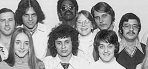 black and white photo of a group of alumni
