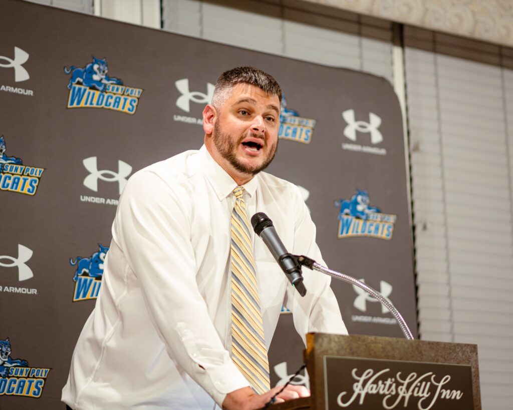 David Golembiowski gives speech at Homecoming Weekend.