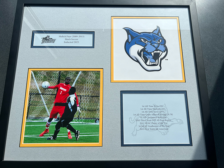 SUNY Poly plaque honoring Malik Faye Men's Soccer Player (2009–2013) inducted in 2025