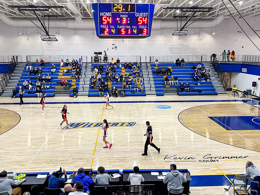 Women's basketball game in the newly renovated Campus Center gym.