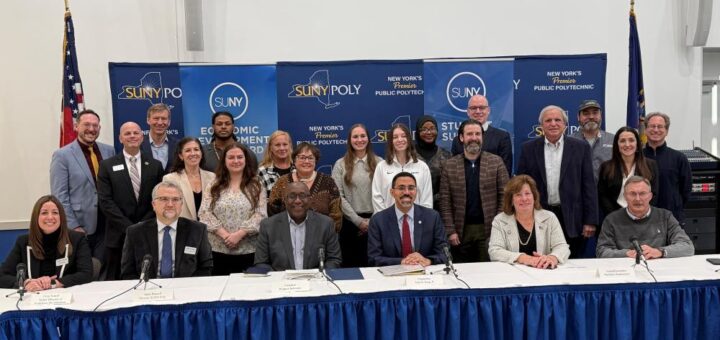 Group photo of students and staff during the celebration of SUNY Poly's New Office of Workforce Development.